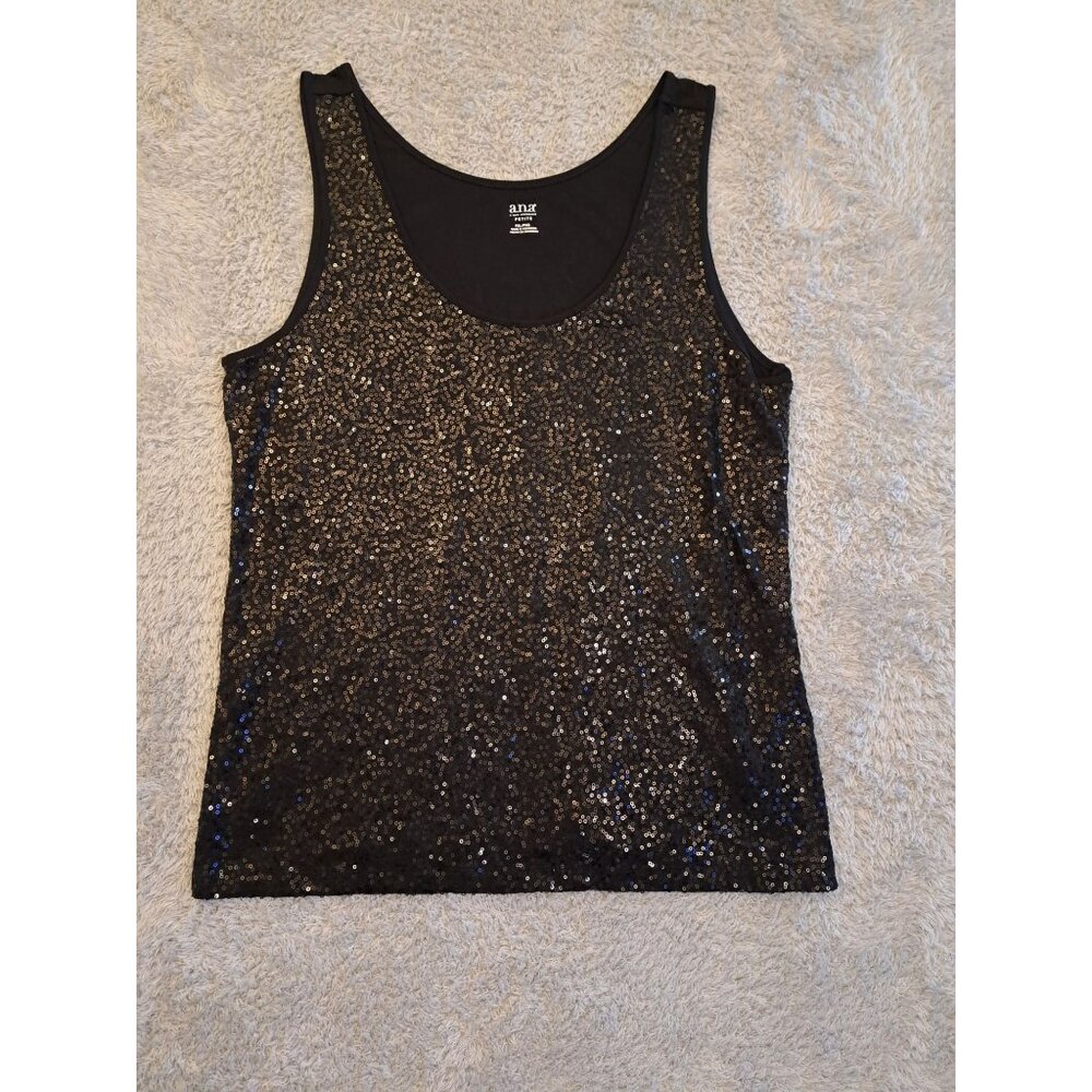 A.N.A Womens Black Sequin Tank Top Size Petite XL